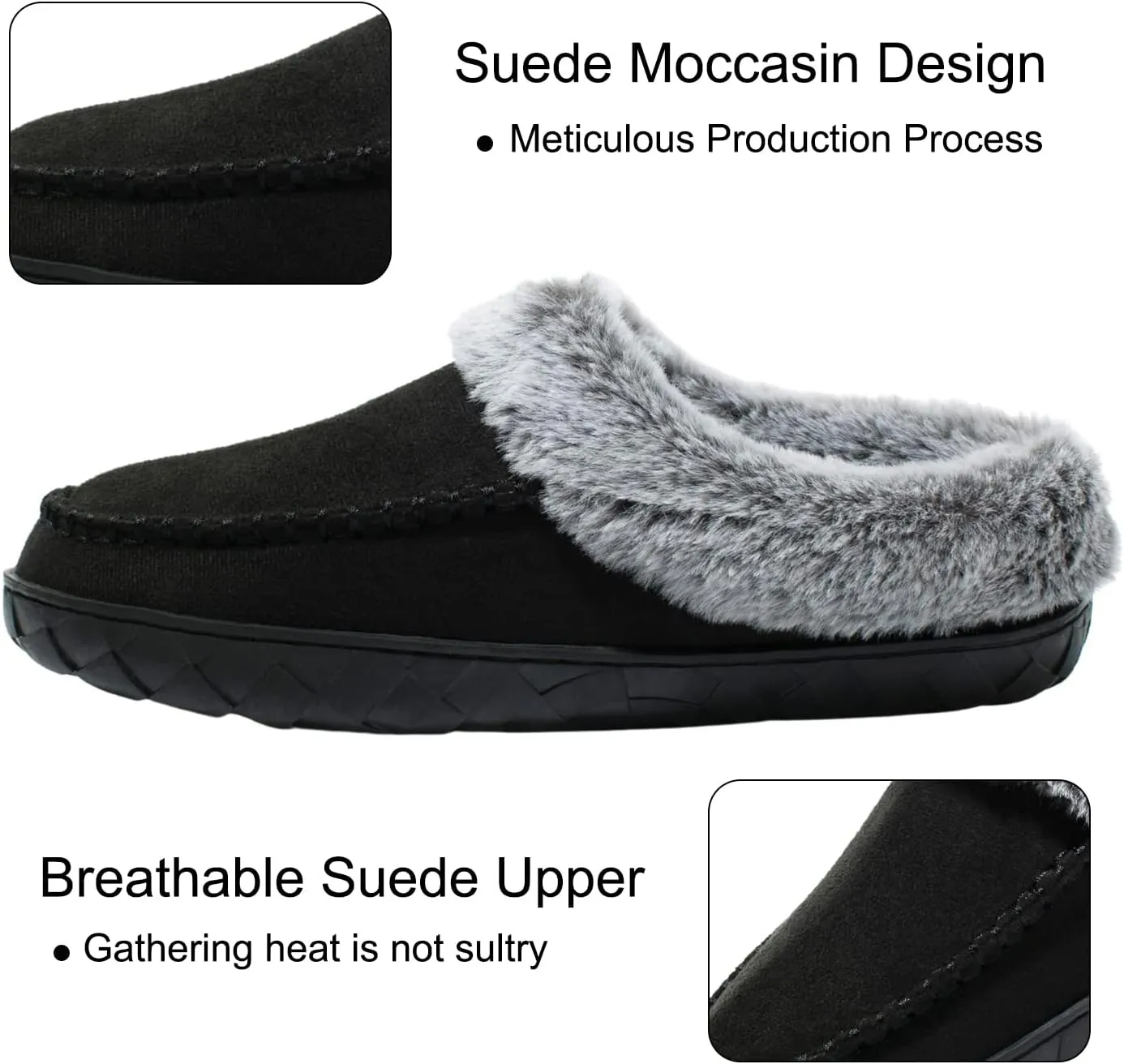 Women's Slippers Suede Moccasin Fuzzy Lined Memory Foam House Shoes for Indoor Outdoor
