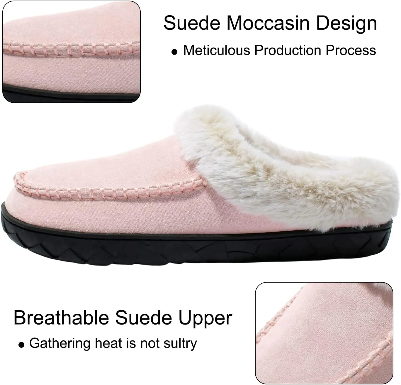 Women's Slippers Suede Moccasin Fuzzy Lined Memory Foam House Shoes for Indoor Outdoor