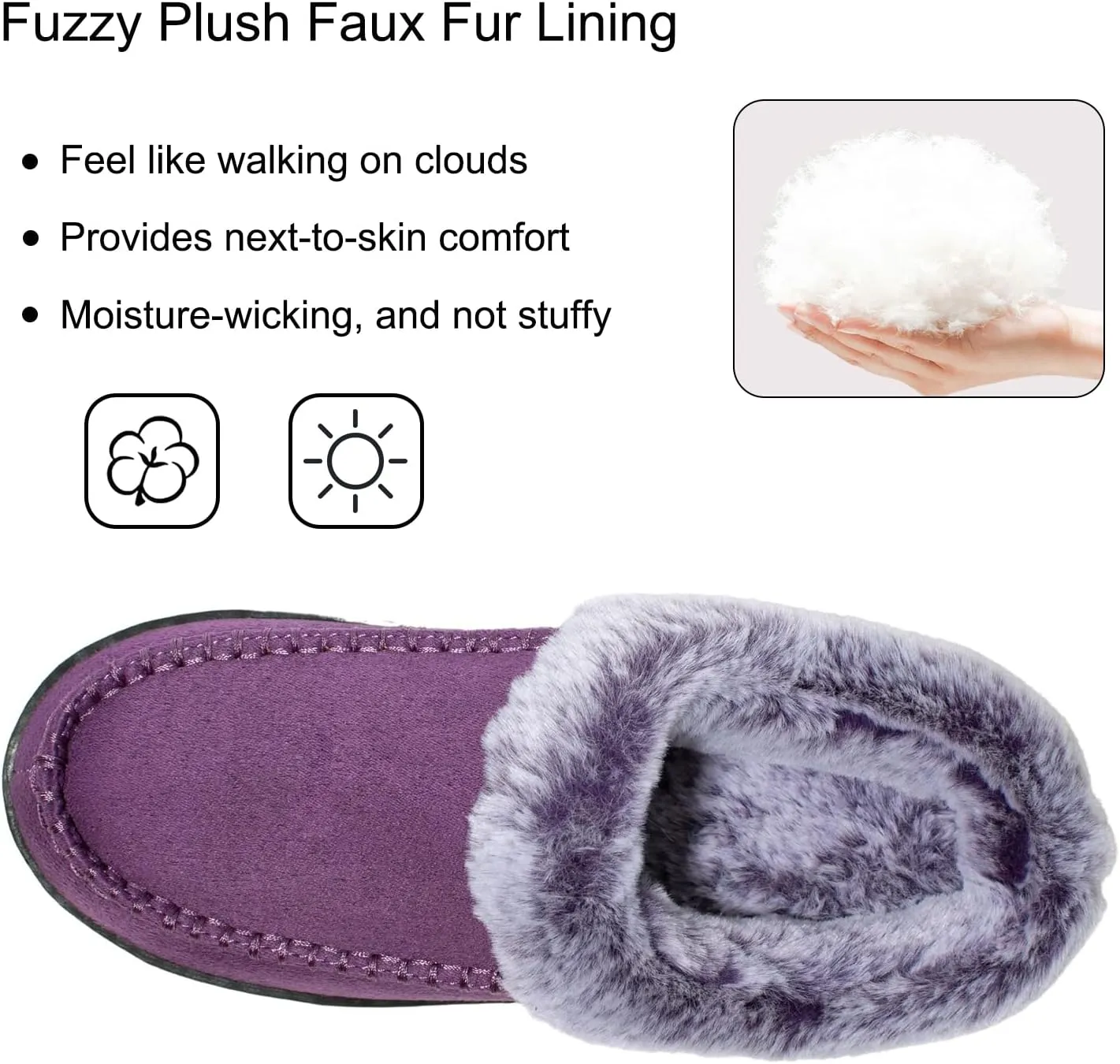 Women's Slippers Suede Moccasin Fuzzy Lined Memory Foam House Shoes for Indoor Outdoor