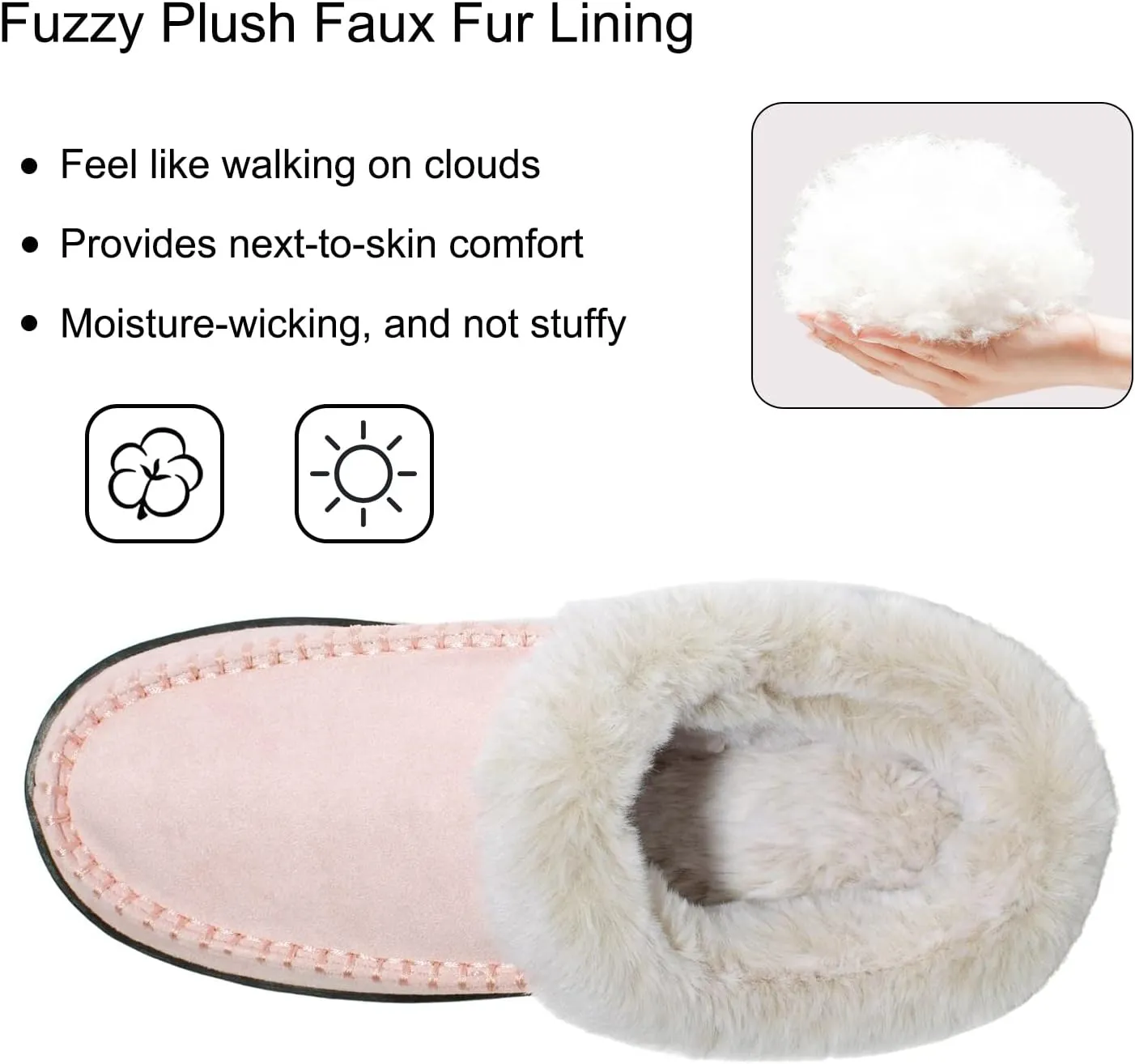 Women's Slippers Suede Moccasin Fuzzy Lined Memory Foam House Shoes for Indoor Outdoor