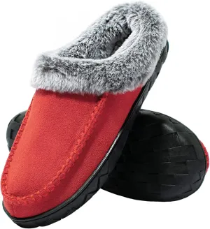 Women's Slippers Suede Moccasin Fuzzy Lined Memory Foam House Shoes for Indoor Outdoor