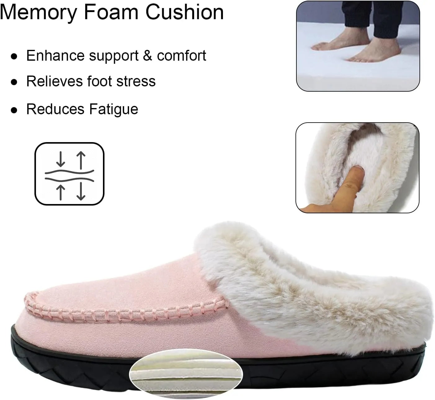 Women's Slippers Suede Moccasin Fuzzy Lined Memory Foam House Shoes for Indoor Outdoor