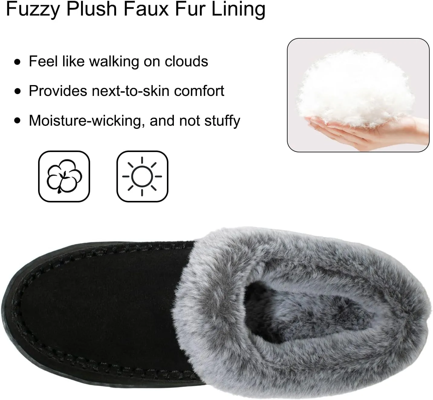 Women's Slippers Suede Moccasin Fuzzy Lined Memory Foam House Shoes for Indoor Outdoor