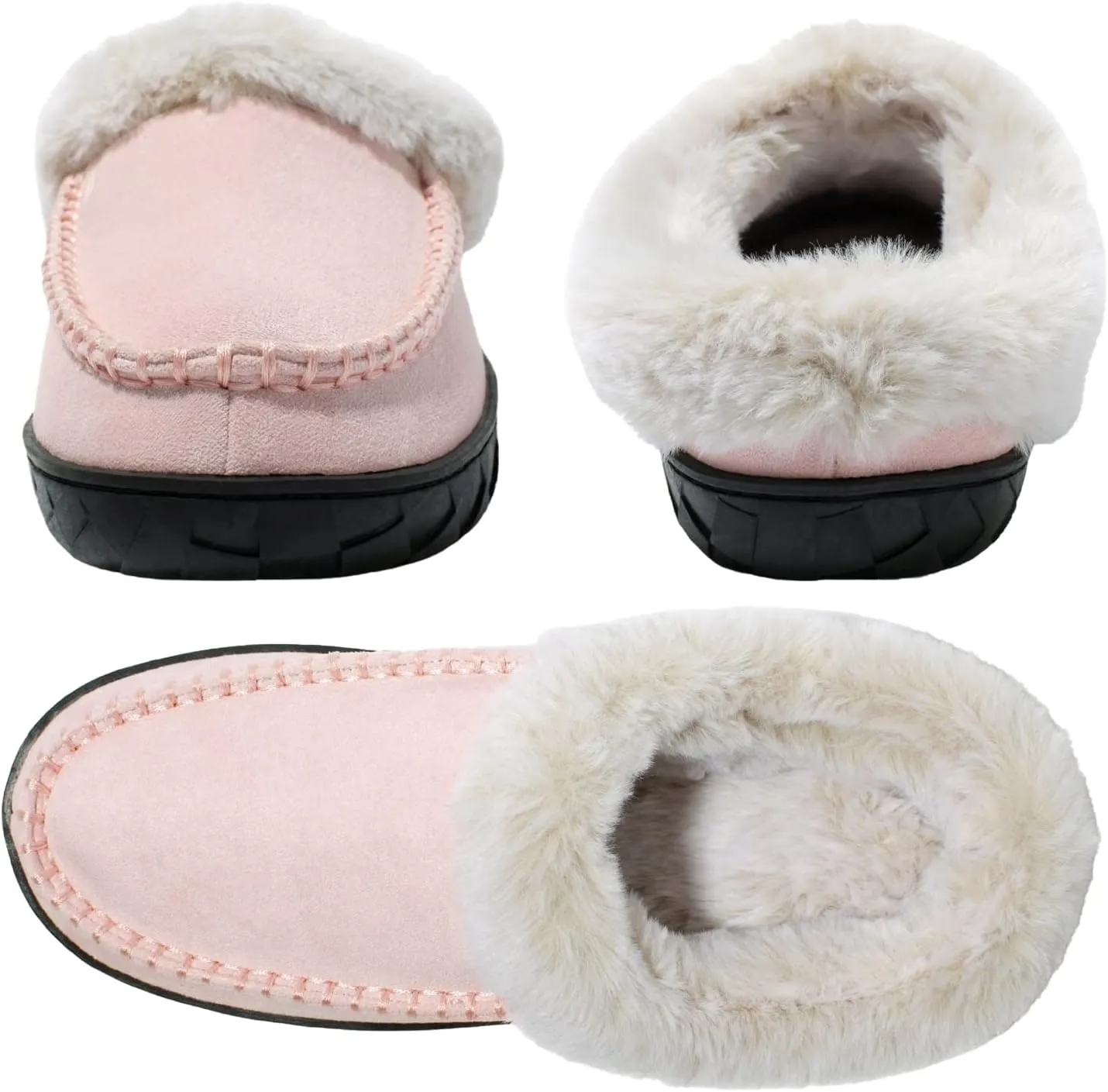 Women's Slippers Suede Moccasin Fuzzy Lined Memory Foam House Shoes for Indoor Outdoor