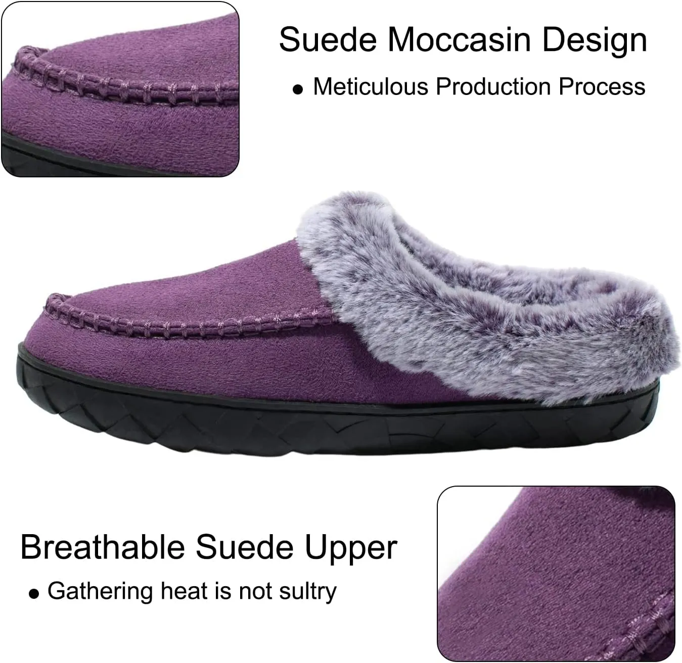 Women's Slippers Suede Moccasin Fuzzy Lined Memory Foam House Shoes for Indoor Outdoor