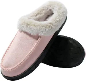 Women's Slippers Suede Moccasin Fuzzy Lined Memory Foam House Shoes for Indoor Outdoor