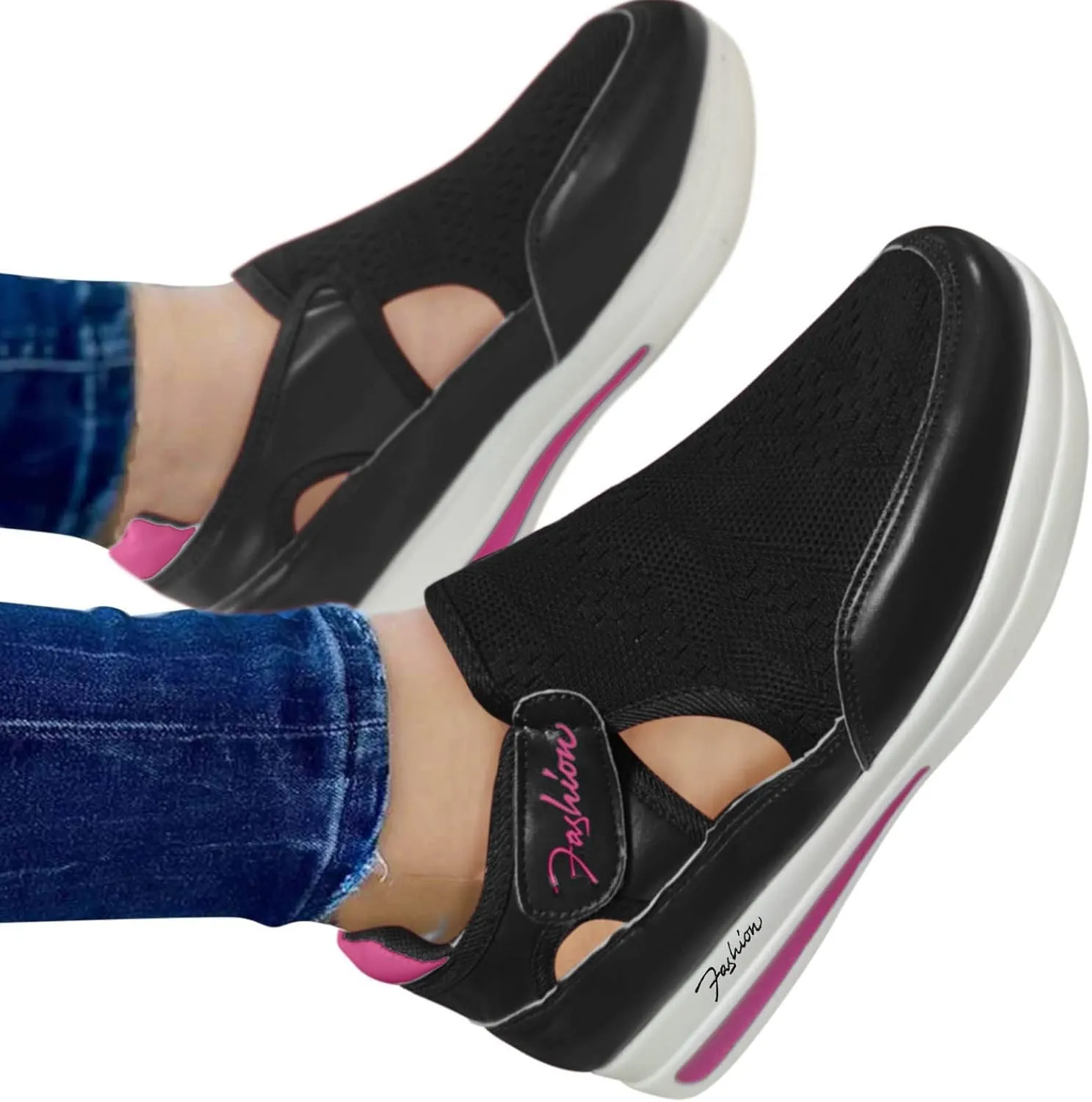 Women's Thick Bottom Shoes Comfortable Breathable Loop Shoes Arch Support Walking Shoes Orthopedic Shoes