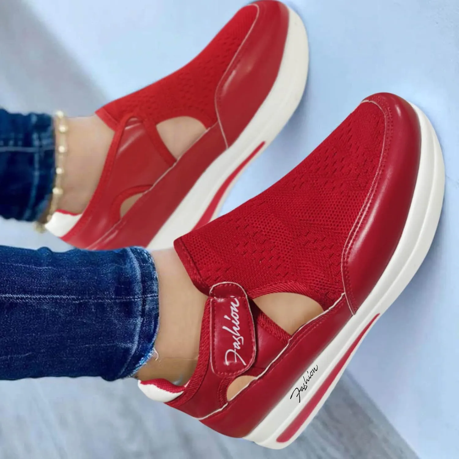 Women's Thick Bottom Shoes Comfortable Breathable Loop Shoes Arch Support Walking Shoes Orthopedic Shoes