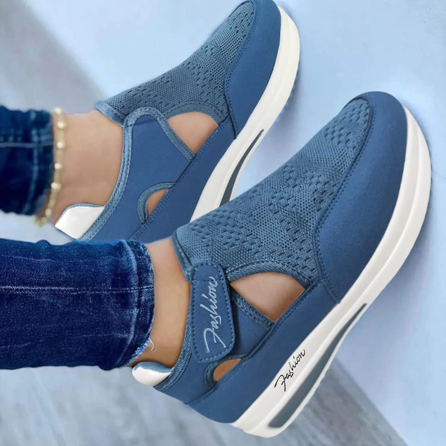 Women's Thick Bottom Shoes Comfortable Breathable Loop Shoes Arch Support Walking Shoes Orthopedic Shoes
