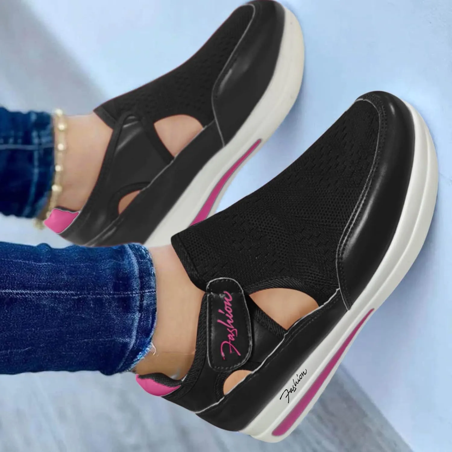 Women's Thick Bottom Shoes Comfortable Breathable Loop Shoes Arch Support Walking Shoes Orthopedic Shoes
