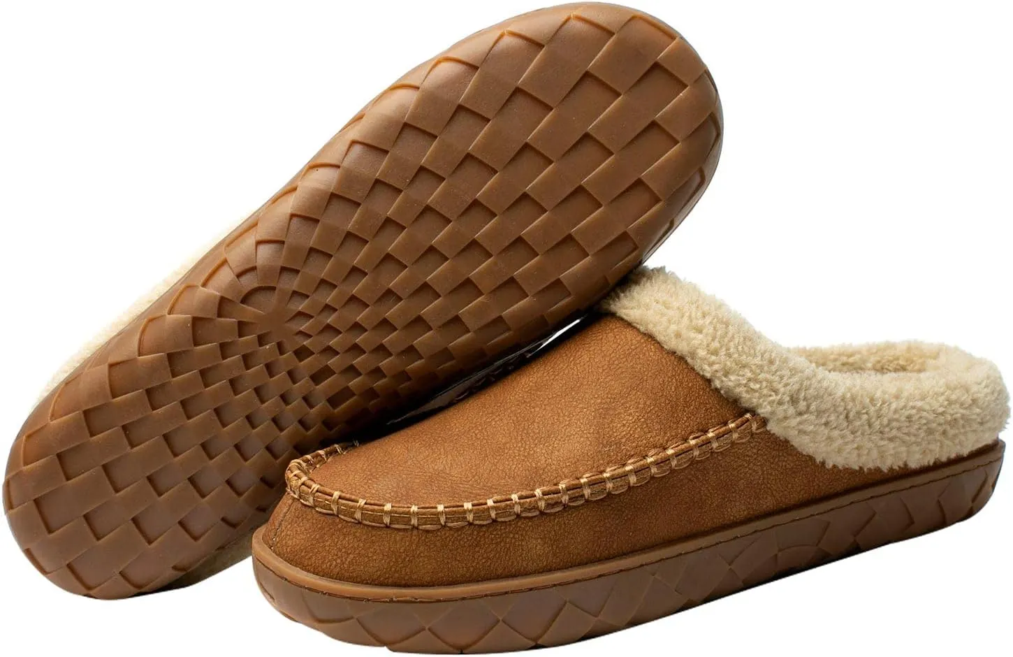 WOTTE Men's Moccasin Slippers Microsuede Fleece Fuzzy Lined Memory Foam House Shoes for Indoor Outdoor