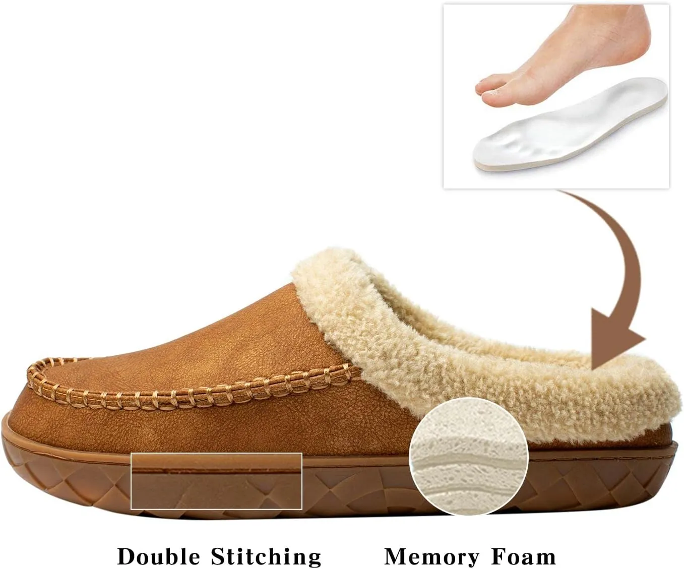 WOTTE Men's Moccasin Slippers Microsuede Fleece Fuzzy Lined Memory Foam House Shoes for Indoor Outdoor