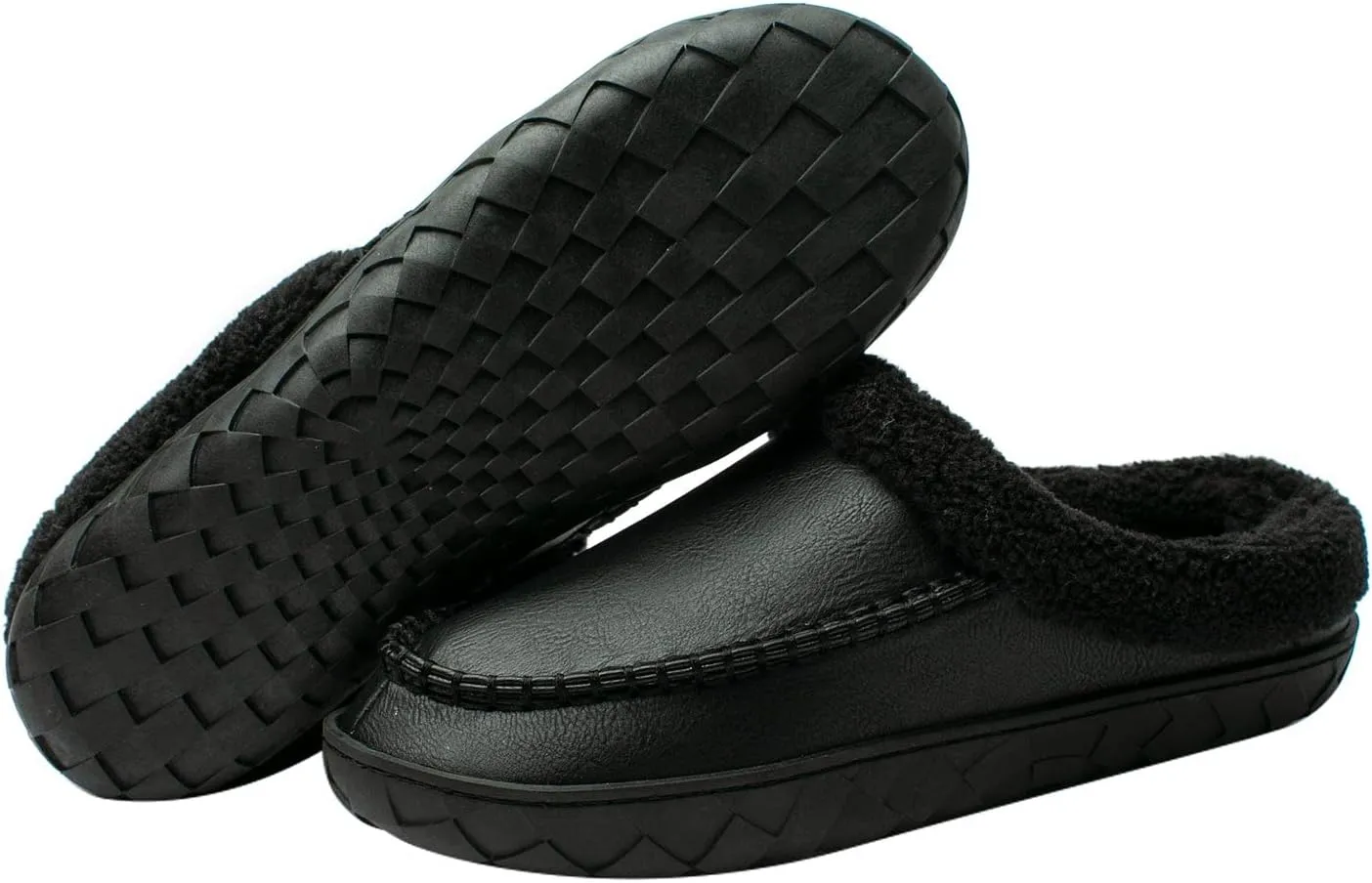 WOTTE Men's Moccasin Slippers Microsuede Fleece Fuzzy Lined Memory Foam House Shoes for Indoor Outdoor