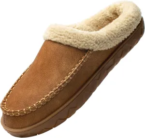 WOTTE Men's Moccasin Slippers Microsuede Fleece Fuzzy Lined Memory Foam House Shoes for Indoor Outdoor