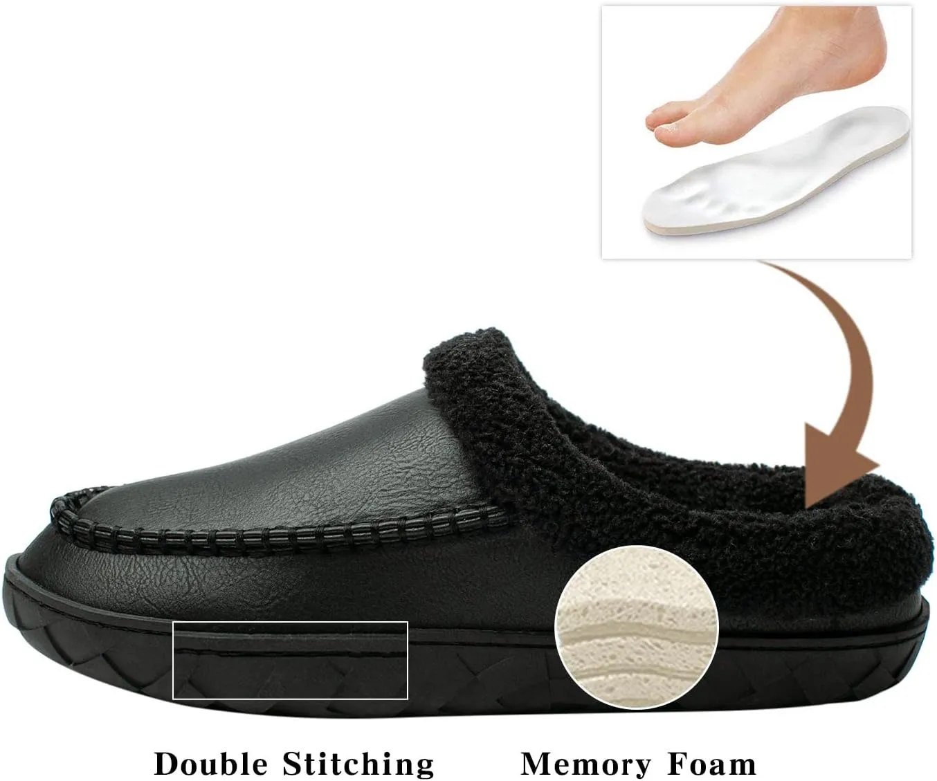 WOTTE Men's Moccasin Slippers Microsuede Fleece Fuzzy Lined Memory Foam House Shoes for Indoor Outdoor