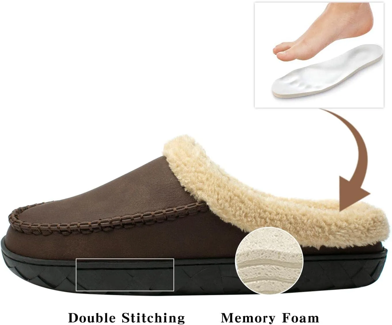 WOTTE Men's Moccasin Slippers Microsuede Fleece Fuzzy Lined Memory Foam House Shoes for Indoor Outdoor