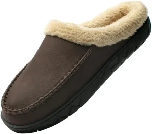 WOTTE Men's Moccasin Slippers Microsuede Fleece Fuzzy Lined Memory Foam House Shoes for Indoor Outdoor