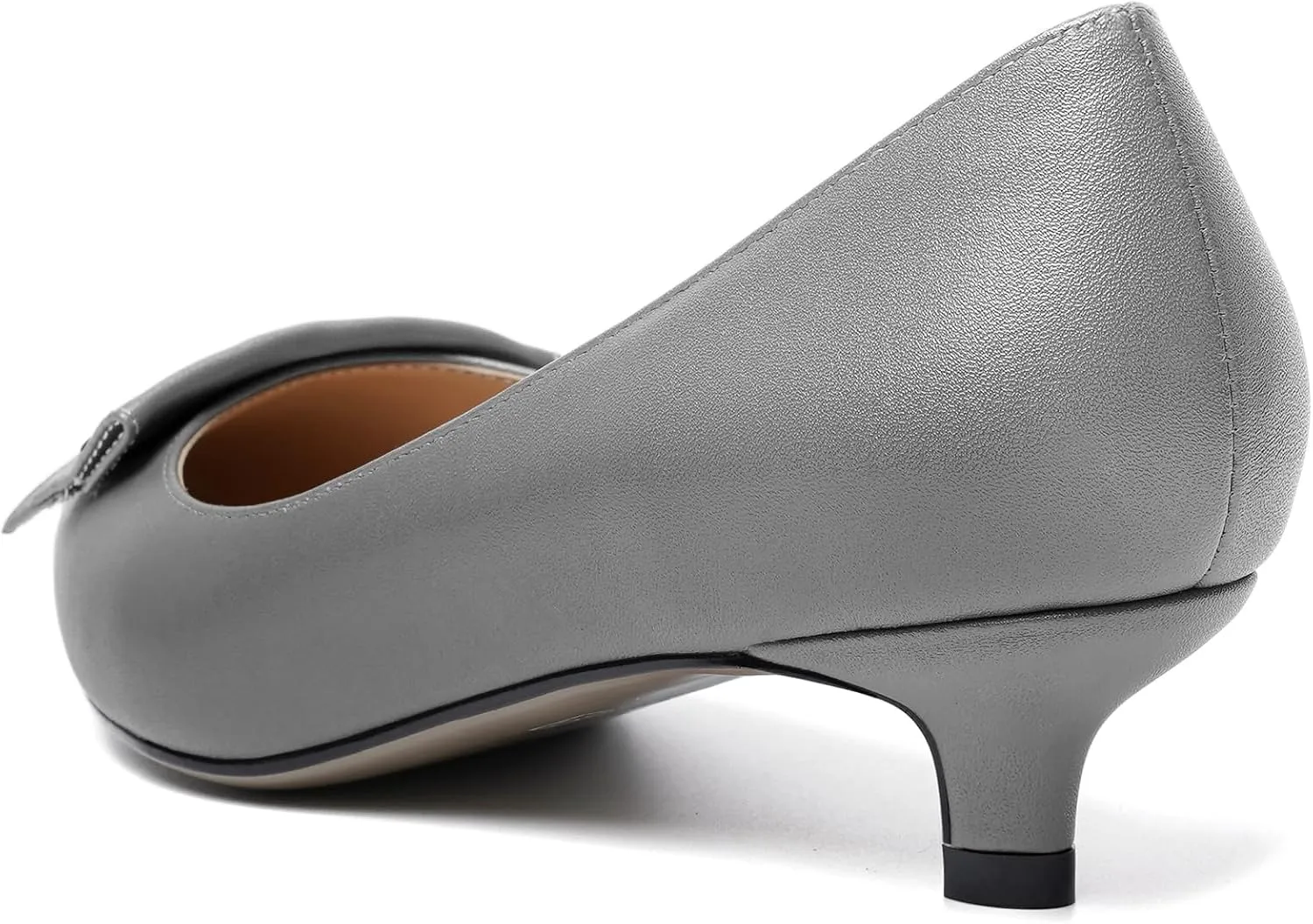 YODEKS Women Low Kitten Heel Pumps Pointed Toe Slip On 1.5 Inch Closed Toe Buckle Bow Comfort Shoes for Wedding Office Evening