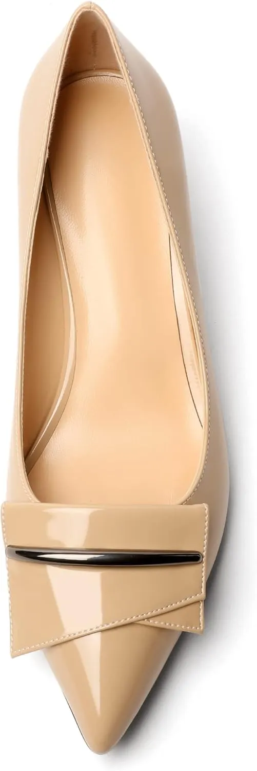 Zamikoo Women's Pointed Toe Kitten Heel Pumps Slip On Low Heels with Buckle Bow 2 Inches Heeled Pumps Shoes for Office Wedding Dress Comfortable