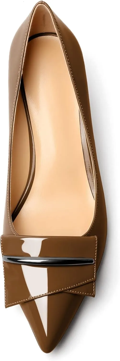 Zamikoo Women's Pointed Toe Kitten Heel Pumps Slip On Low Heels with Buckle Bow 2 Inches Heeled Pumps Shoes for Office Wedding Dress Comfortable
