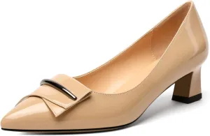 Zamikoo Women's Pointed Toe Kitten Heel Pumps Slip On Low Heels with Buckle Bow 2 Inches Heeled Pumps Shoes for Office Wedding Dress Comfortable
