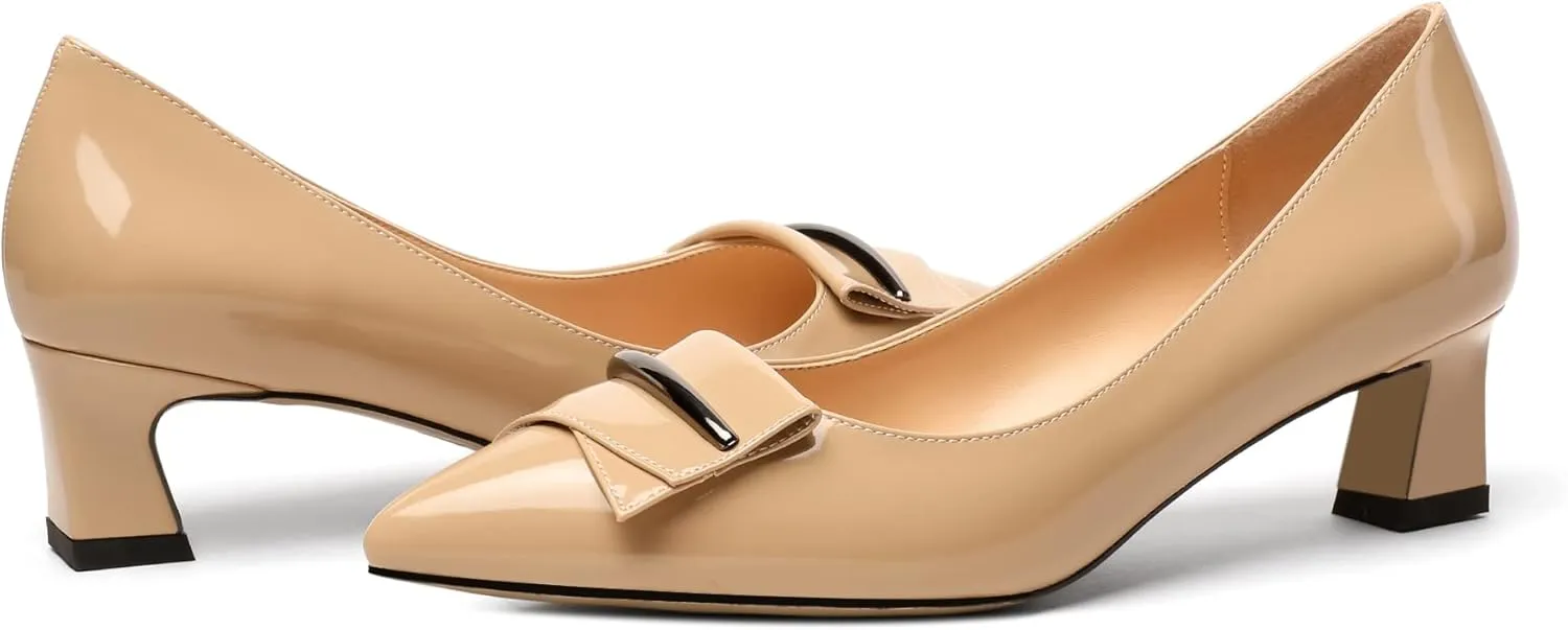Zamikoo Women's Pointed Toe Kitten Heel Pumps Slip On Low Heels with Buckle Bow 2 Inches Heeled Pumps Shoes for Office Wedding Dress Comfortable