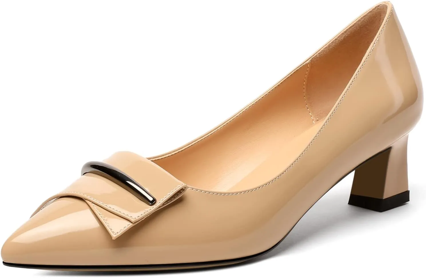 Zamikoo Women's Pointed Toe Kitten Heel Pumps Slip On Low Heels with Buckle Bow 2 Inches Heeled Pumps Shoes for Office Wedding Dress Comfortable