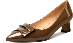 Zamikoo Women's Pointed Toe Kitten Heel Pumps Slip On Low Heels with Buckle Bow 2 Inches Heeled Pumps Shoes for Office Wedding Dress Comfortable