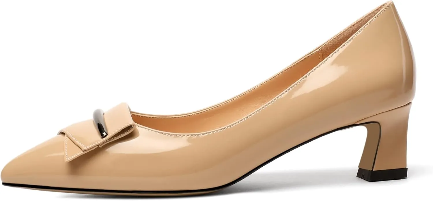 Zamikoo Women's Pointed Toe Kitten Heel Pumps Slip On Low Heels with Buckle Bow 2 Inches Heeled Pumps Shoes for Office Wedding Dress Comfortable