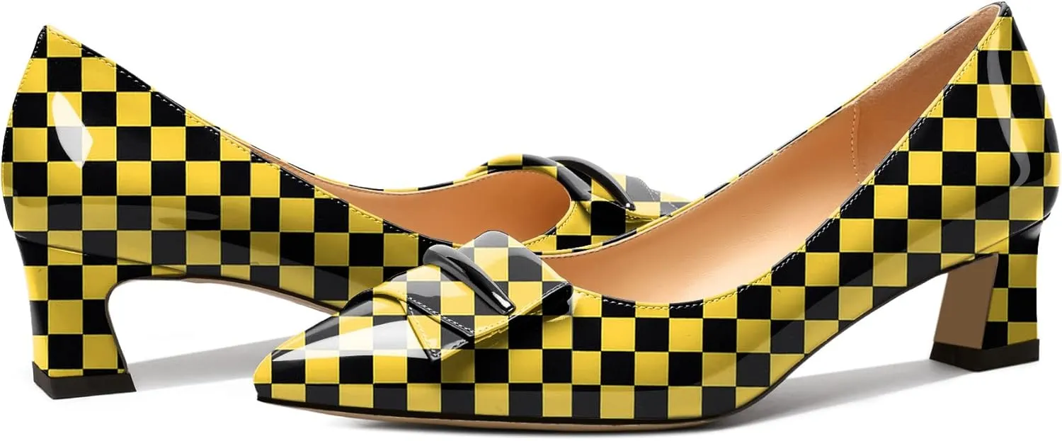 Zamikoo Women's Pointed Toe Kitten Heel Pumps Slip On Low Heels with Buckle Bow 2 Inches Heeled Pumps Shoes for Office Wedding Dress Comfortable