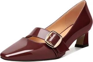 Zamikoo Women's Square Toe Kitten Heel Pumps Slip On Low Heels with Buckle Strap 2 Inches Heeled Pumps Shoes for Office Wedding Dress Comfortable