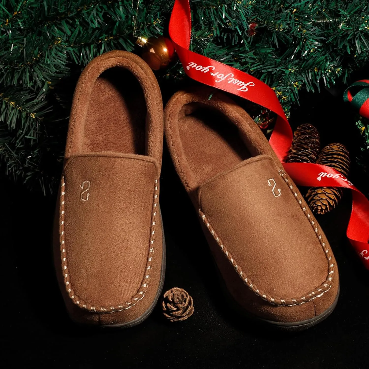 Zizor Men's Moccasin Slippers With Memory Foam, House Shoes for Indoor Outdoor