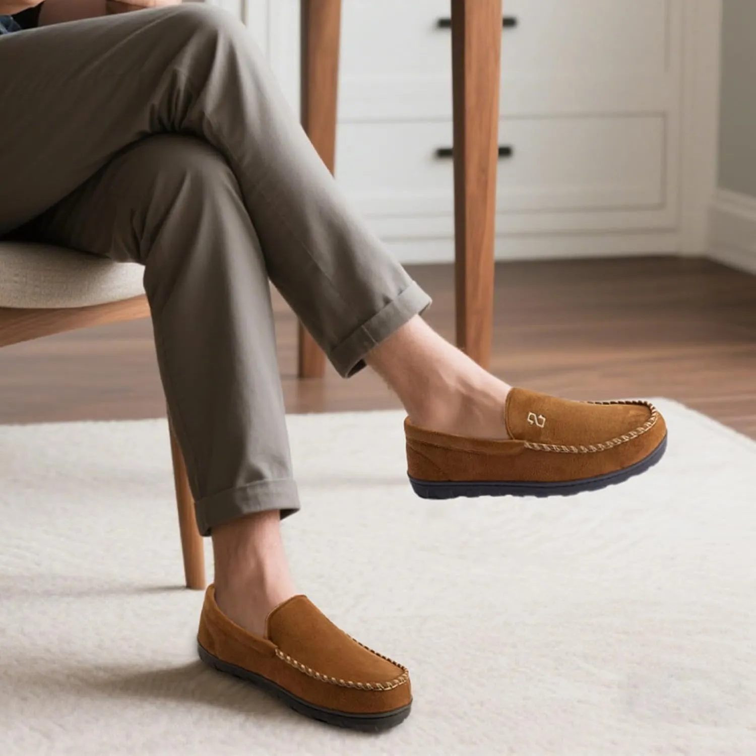 Zizor Men's Moccasin Slippers With Memory Foam, House Shoes for Indoor Outdoor