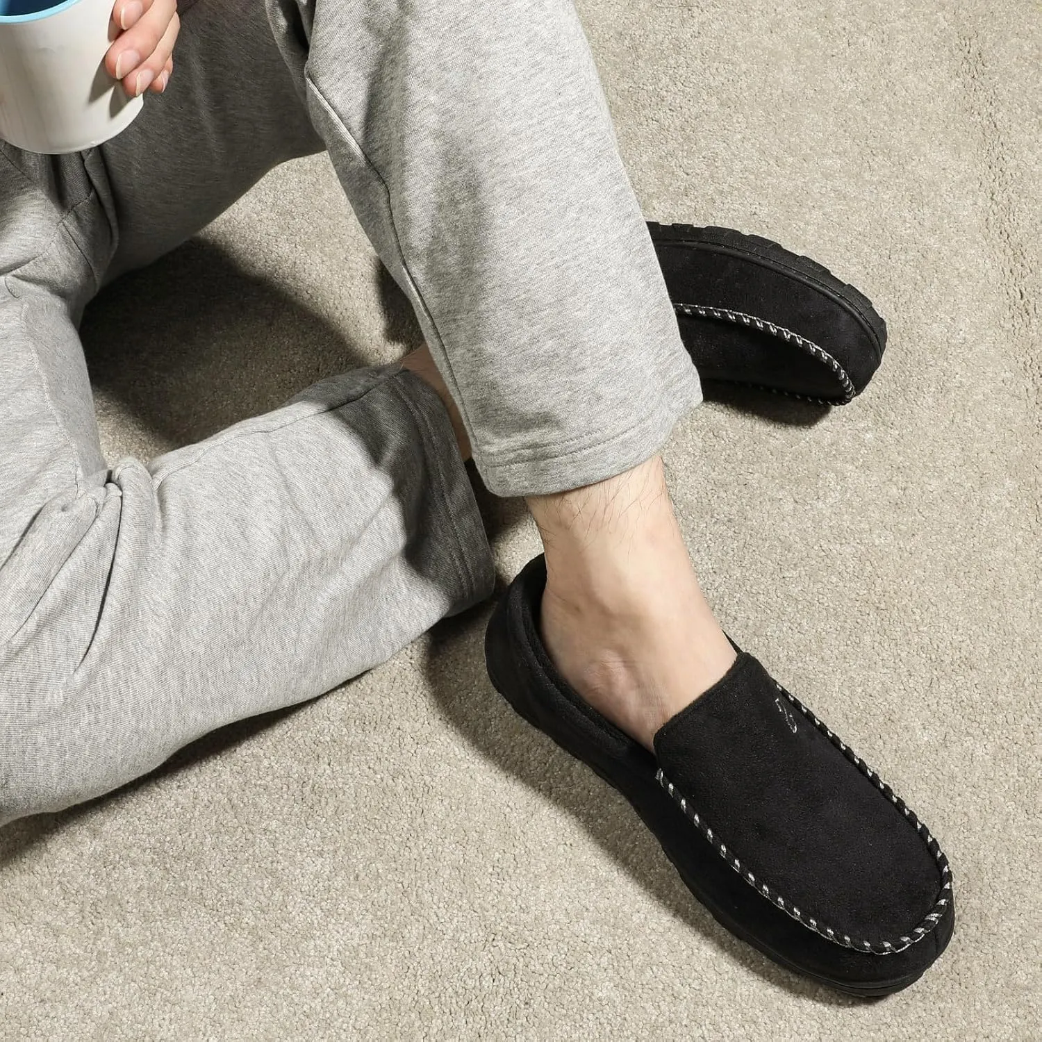 Zizor Men's Moccasin Slippers With Memory Foam, House Shoes for Indoor Outdoor