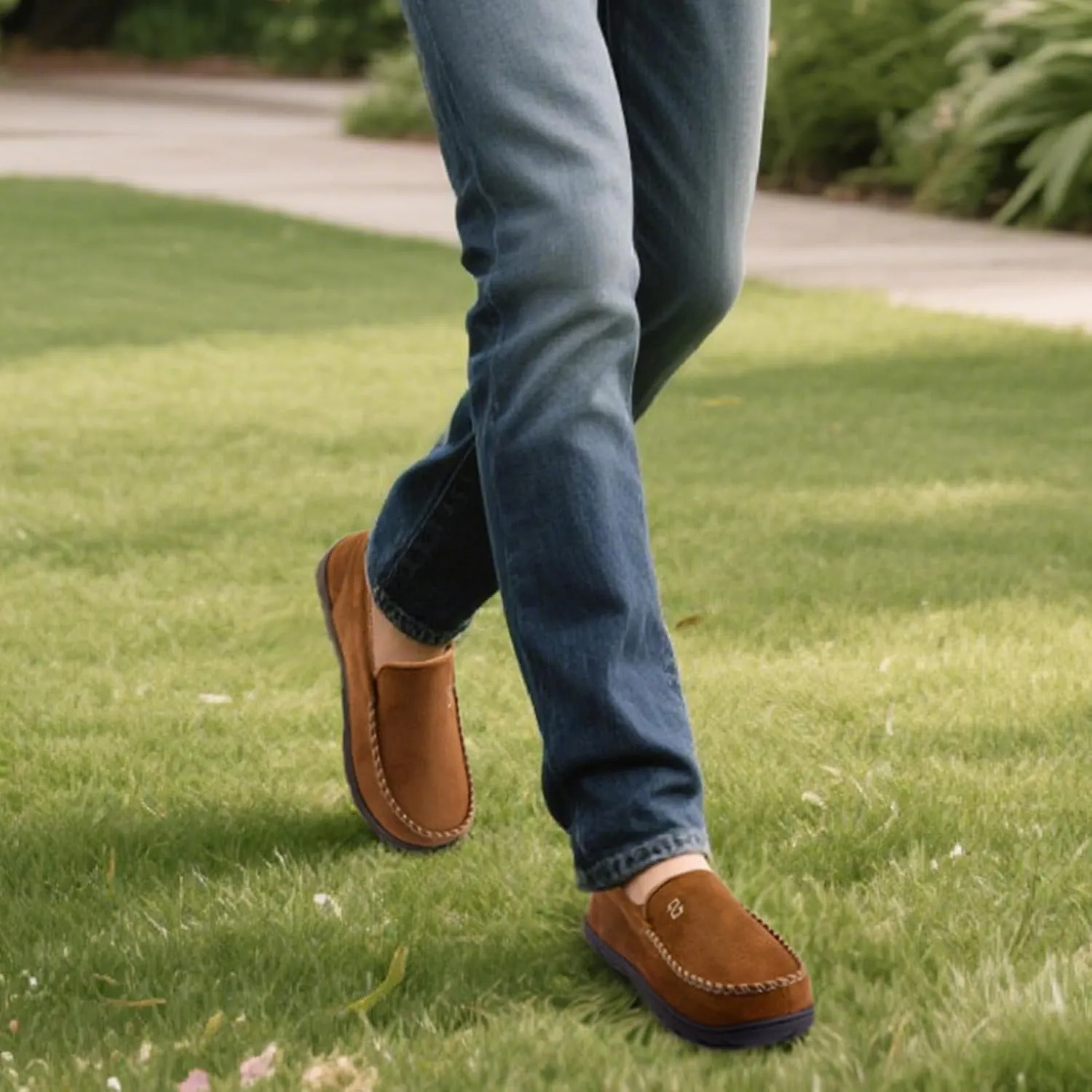 Zizor Men's Moccasin Slippers With Memory Foam, House Shoes for Indoor Outdoor