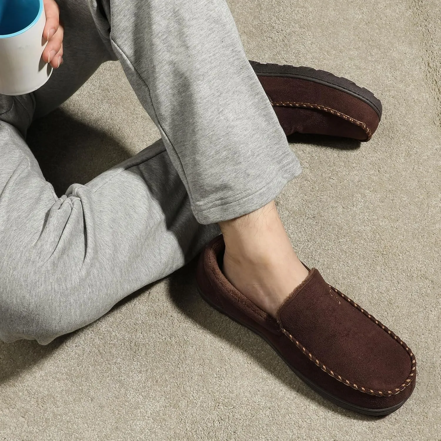 Zizor Men's Moccasin Slippers With Memory Foam, House Shoes for Indoor Outdoor