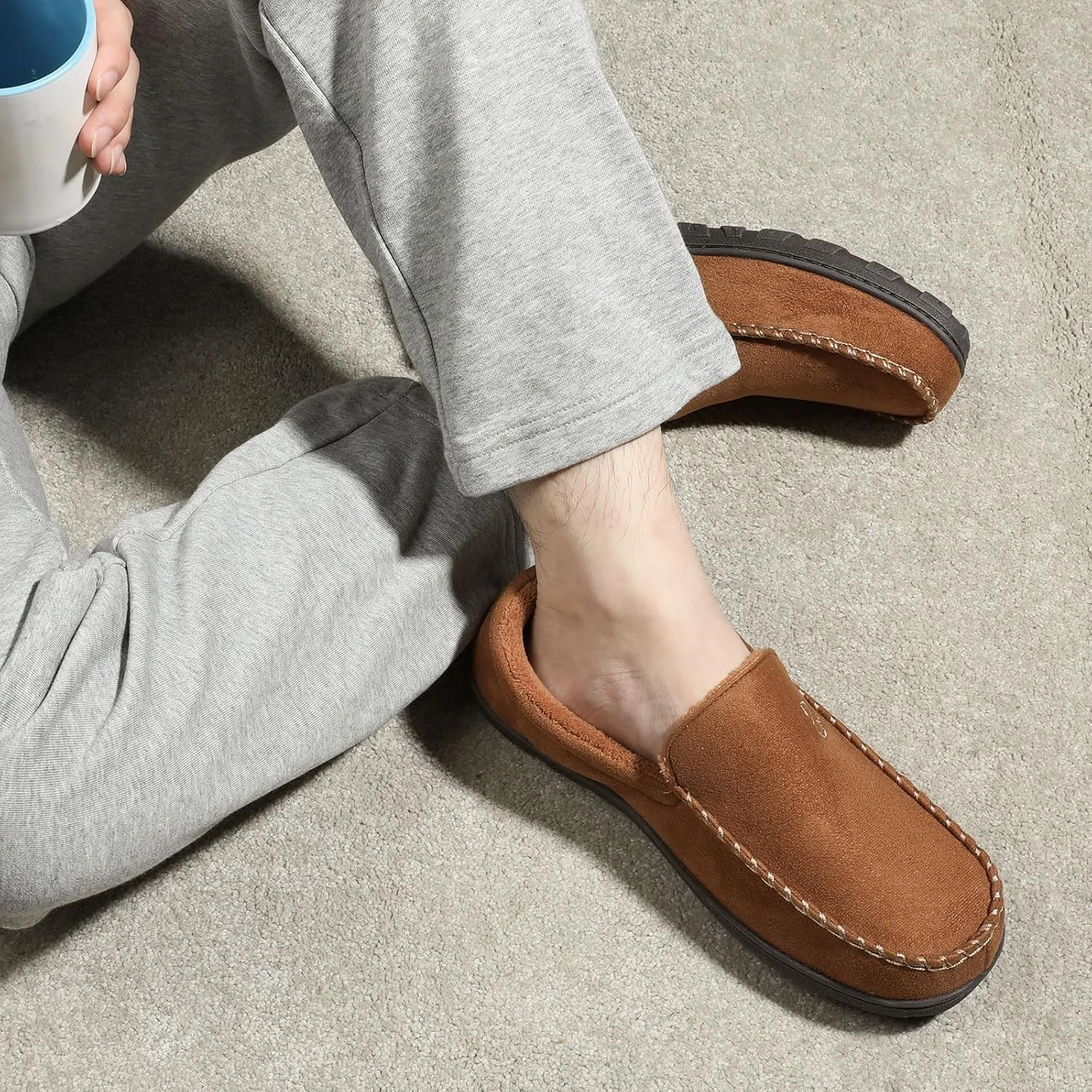 Zizor Men's Moccasin Slippers With Memory Foam, House Shoes for Indoor Outdoor